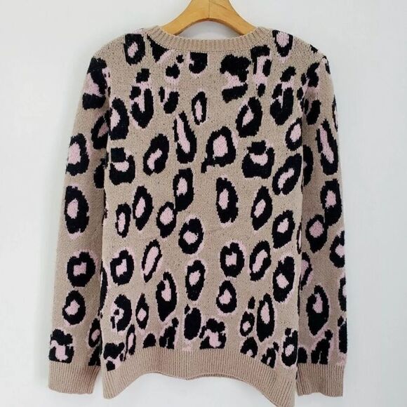 By Design Leopard Print Ivory Rose Knit Crewneck Pullover Sweater - Picture 2 of 5